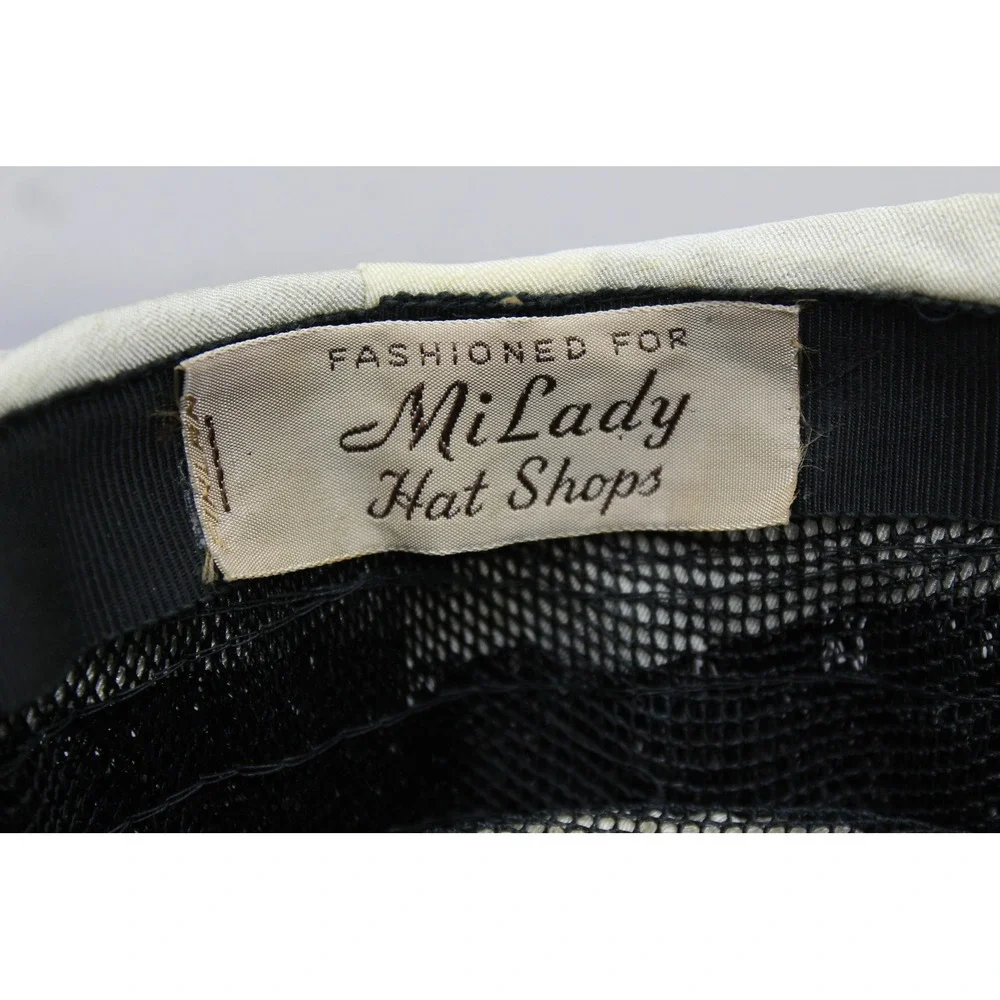 Mi Lady Hat Shops Pillbox Hat Womens OS Black White Vintage Veiled Fascinator
